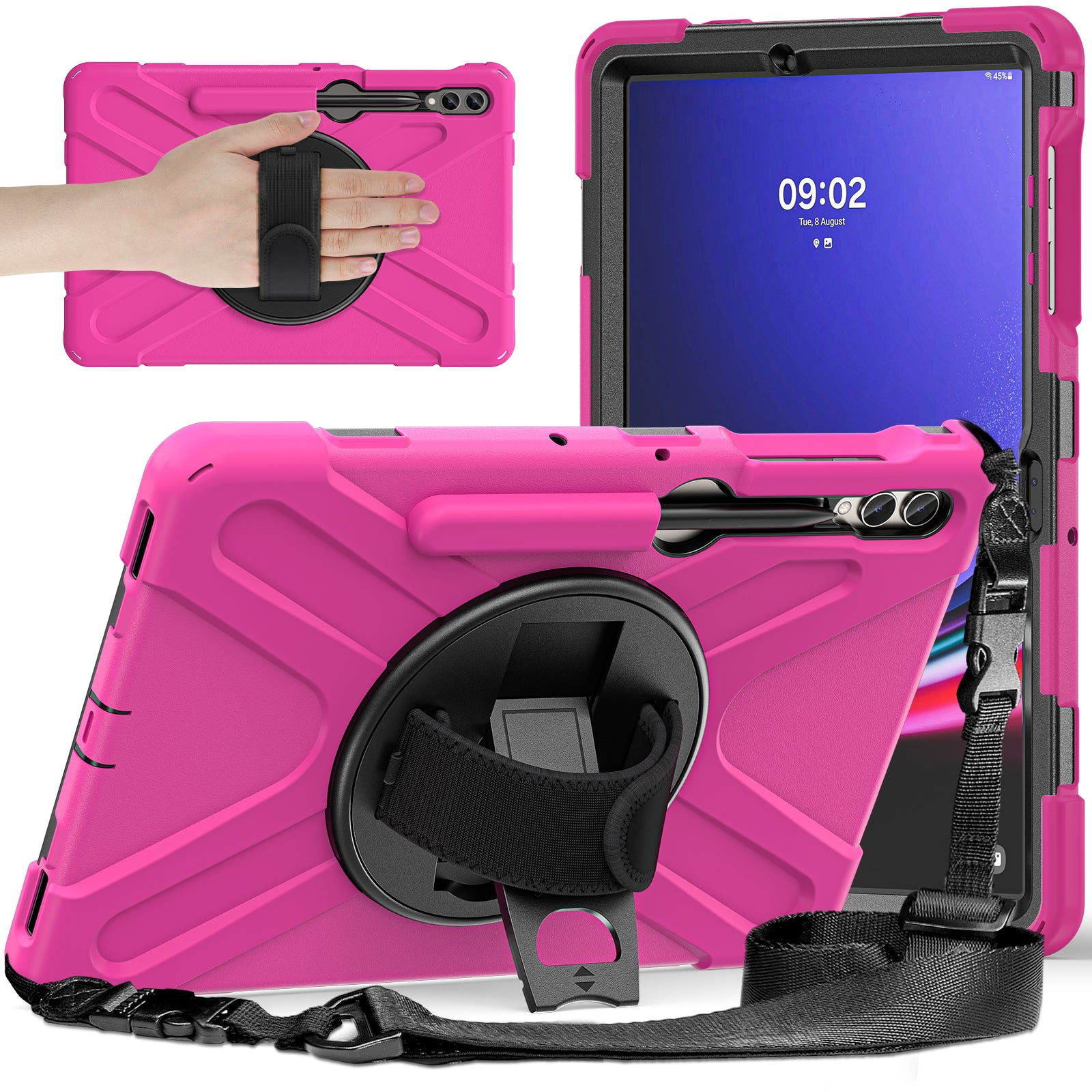 Case for Samsung Galaxy Tab S9 FE+ / S9+ / S8+ / S7+ / S7 FE T730 T735 T736B T736N Tablet Cover with Shoulder Strap - Rose Case for Samsung Galaxy Tab S9 FE+ / S9+ / S8+ / S7+ / S7 FE T730 T735 T736B T736N Tablet Cover with Shoulder Strap - Rose